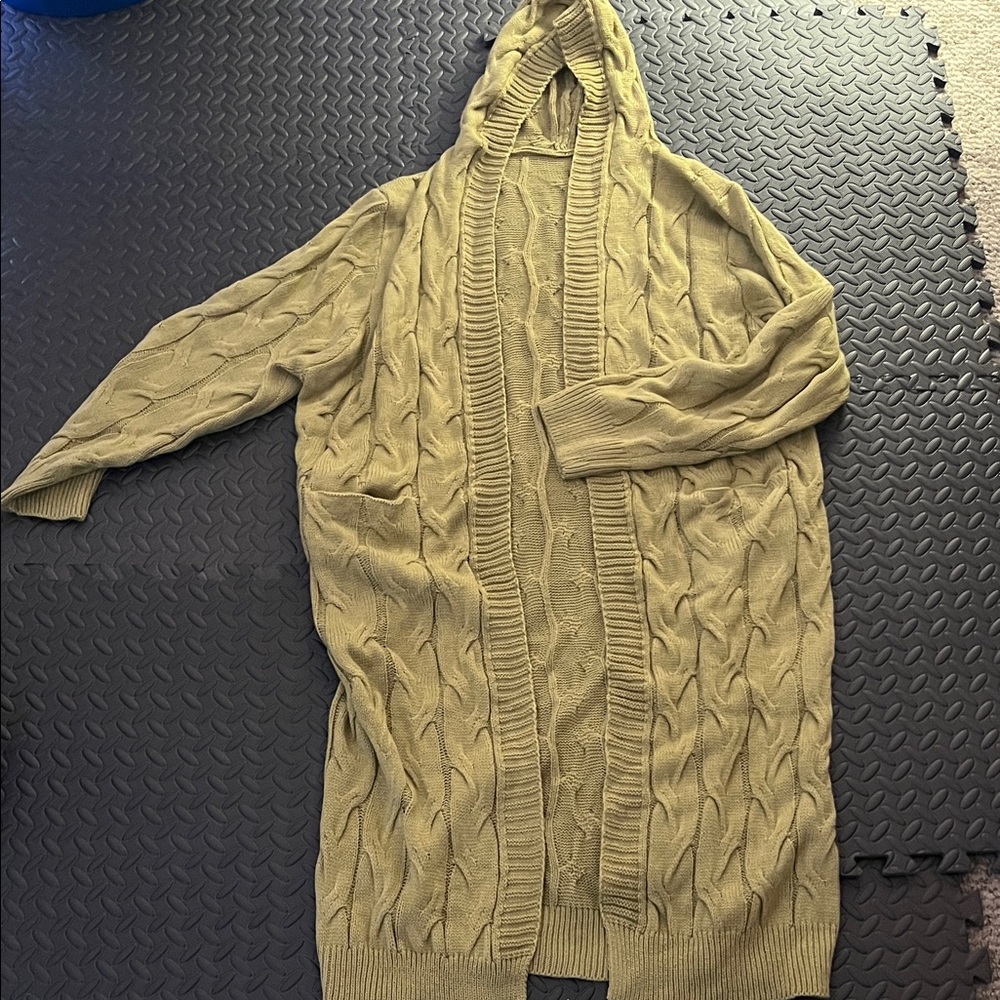 Women's Olive Hooded Cable Knit Cardigan